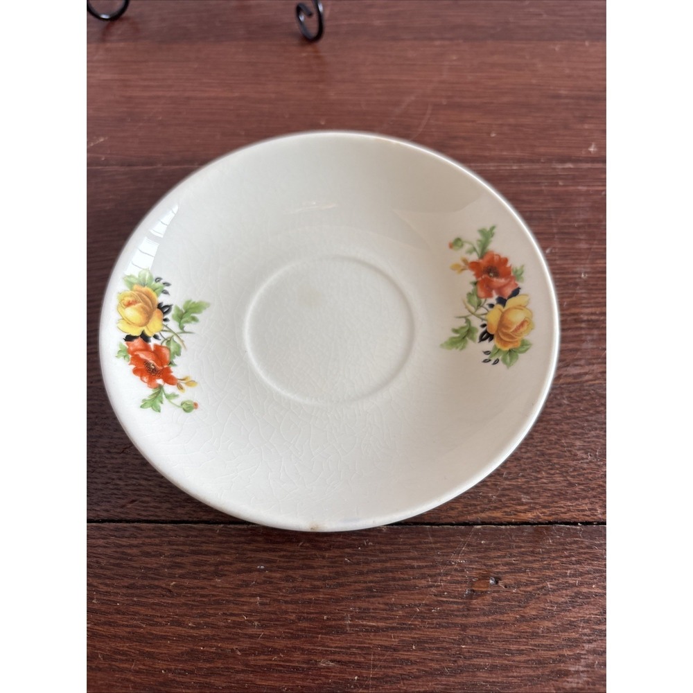 VTG Rare Homer Laughlin 6" Saucers Smooth Edge Poppy & Golden Roses Well Loved
